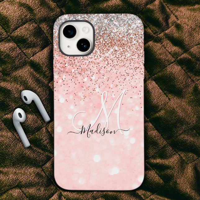 Niedliche Rosa Imitate Glitzer Monogramm Case-Mate iPhone Hülle (Von Creator hochgeladen)
