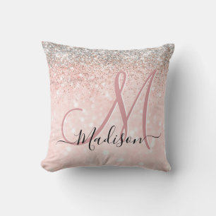 Niedliche Rosa Imitate Glitzer Monogramm Kissen