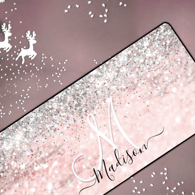 Niedliche Rosa Imitate Glitzer Monogramm Schreibtischunterlage (Von Creator hochgeladen)