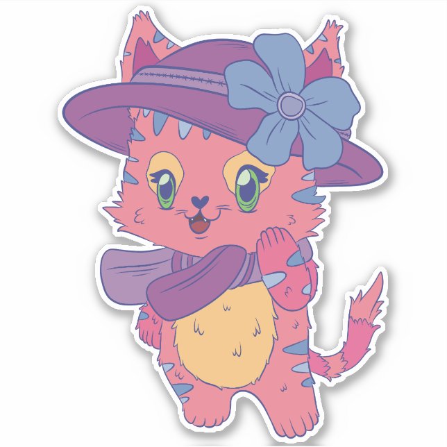 Niedliche rosa Katze Aufkleber (Vorderseite)