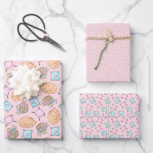 Niedliche rosa Katze Geschenkpapier Set
