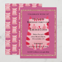 Niedliche Rosa Katze Gold Glitzer 16. Geburtstag Einladung