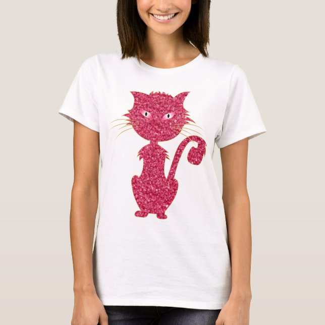 Niedliche rosa Katze mit rosa Augen Girly Fashion  T-Shirt (Vorderseite)