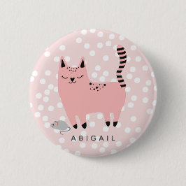 Niedliche Rosa Katze und Punkte - Personalisierte  Button