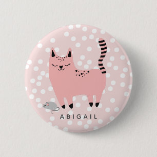 Niedliche Rosa Katze und Punkte - Personalisierte  Button