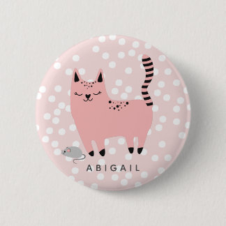 Niedliche Rosa Katze und Punkte - Personalisierte  Button
