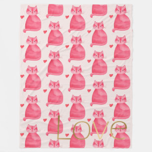 Niedliche Rosa Katzenherz Gold Liebe Fleecedecke