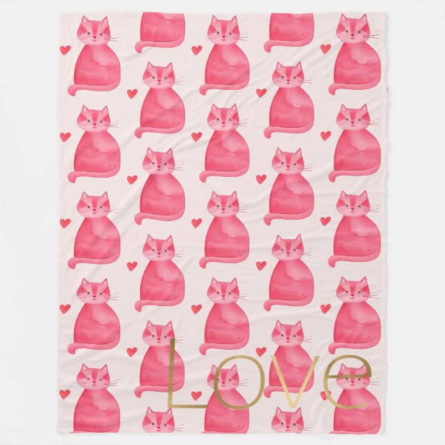 Niedliche Rosa Katzenherz Gold Liebe Fleecedecke (Vorderseite)