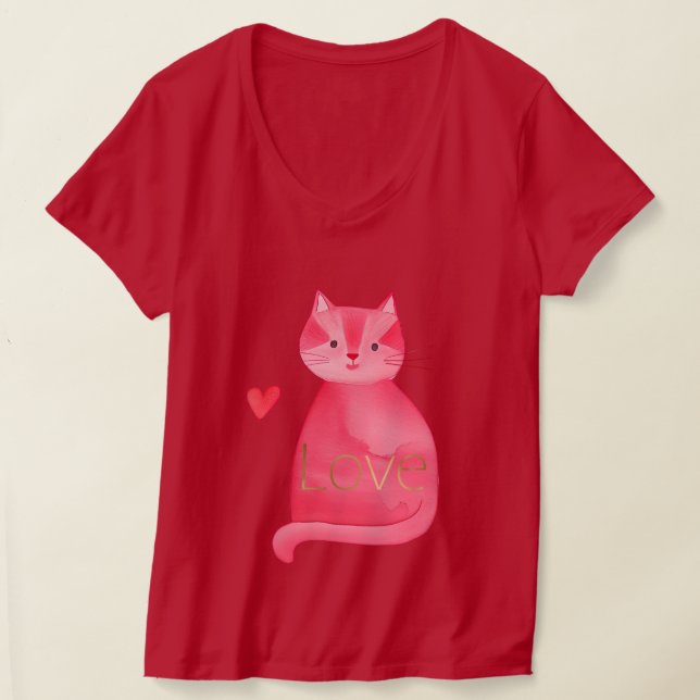 Niedliche Rosa Katzenherz Gold Liebe T-Shirt (Ablage )