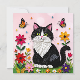 Niedliche rosa Kitty-Katze in Blumen Einladung