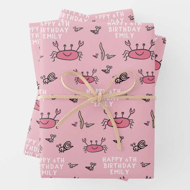 Niedliche Rosa Krebstiere Mädchen zum Geburtstag Geschenkpapier Set (Beispiel)