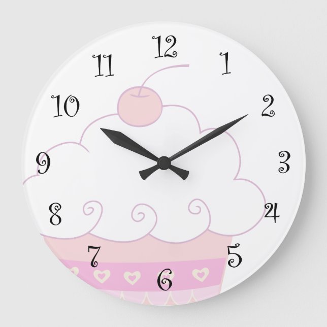 Niedliche rosa Kuchen-Wand-Uhr Große Wanduhr (Vorderseite)