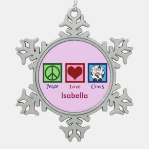 Niedliche rosa Kuh Schneeflocken Zinn-Ornament