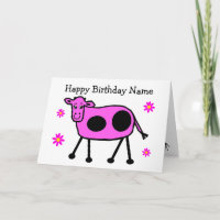 Niedliche rosa Kuh und Blume Cartoon Geburtstag