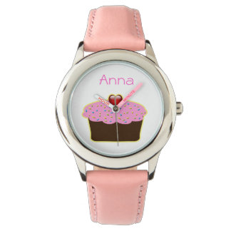 niedliche rosa Kuppelkuchen personalisierte Gestal Armbanduhr
