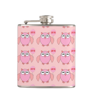 Niedliche rosa Liebe Du Owl Flask Flachmann