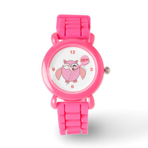 Niedliche rosa Liebe Sie Owl Glitzer beobachten Armbanduhr