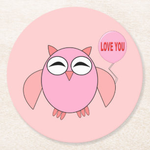 Niedliche rosa Liebe Sie Owl Paper Untersetzer