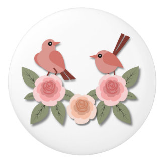 Niedliche Rosa Liebesvögel und blühende Rose Keramikknauf