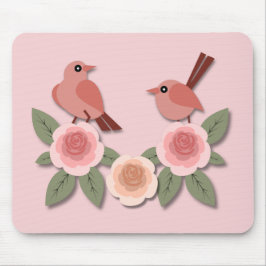 Niedliche Rosa Liebesvögel und blühende Rose Mousepad