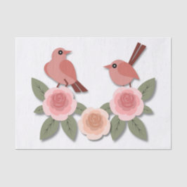 Niedliche Rosa Liebesvögel und blühende Rose Seidenpapier