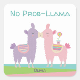 Niedliche Rosa lila Lama Küssen kawaii geistliche Quadratischer Aufkleber