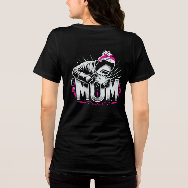 Niedliche rosa Mama Welder auf eine Arc Women trif Tri-Blend Shirt (Rückseite)