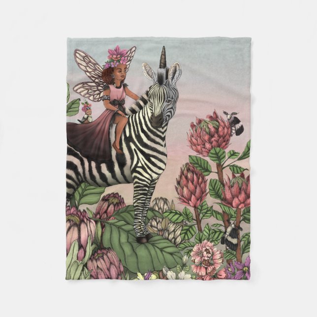 Niedliche Rosa Märchen auf Zebra Einhorn Kunst, Di Fleecedecke (Vorderseite)