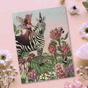 Niedliche Rosa Märchen auf Zebra Einhorn Kunst, Di Postkarte