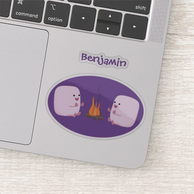 Niedliche rosa Marshmallows im Cartoon des Lagerfe Aufkleber (Detail)