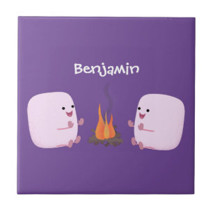 Niedliche rosa Marshmallows im Cartoon des Lagerfe Fliese