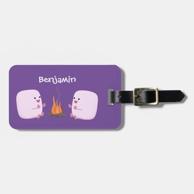 Niedliche rosa Marshmallows im Cartoon des Lagerfe Gepäckanhänger (Vorderseite horizontal)