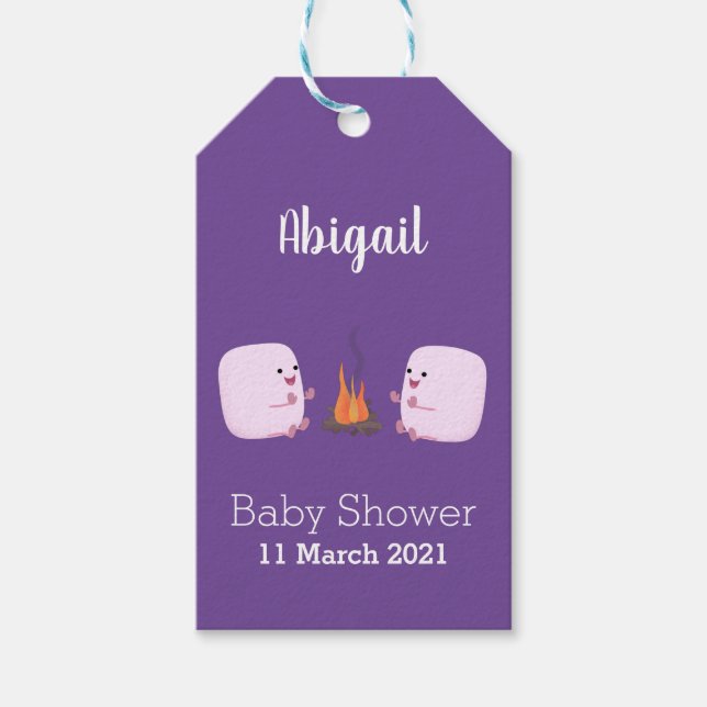 Niedliche rosa Marshmallows im Cartoon des Lagerfe Geschenkanhänger (Vorderseite)