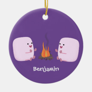 Niedliche rosa Marshmallows im Cartoon des Lagerfe Keramik Ornament