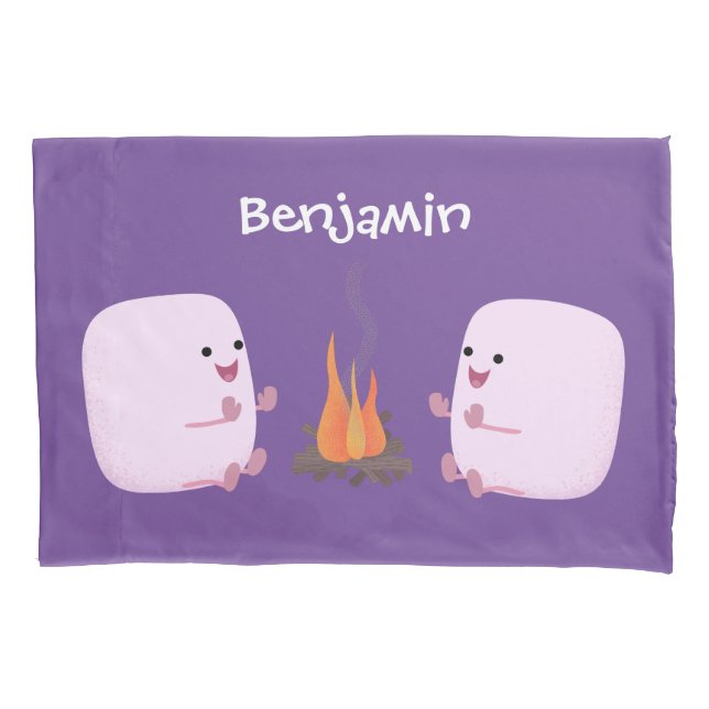 Niedliche rosa Marshmallows im Cartoon des Lagerfe Kissenbezug (Vorderseite)