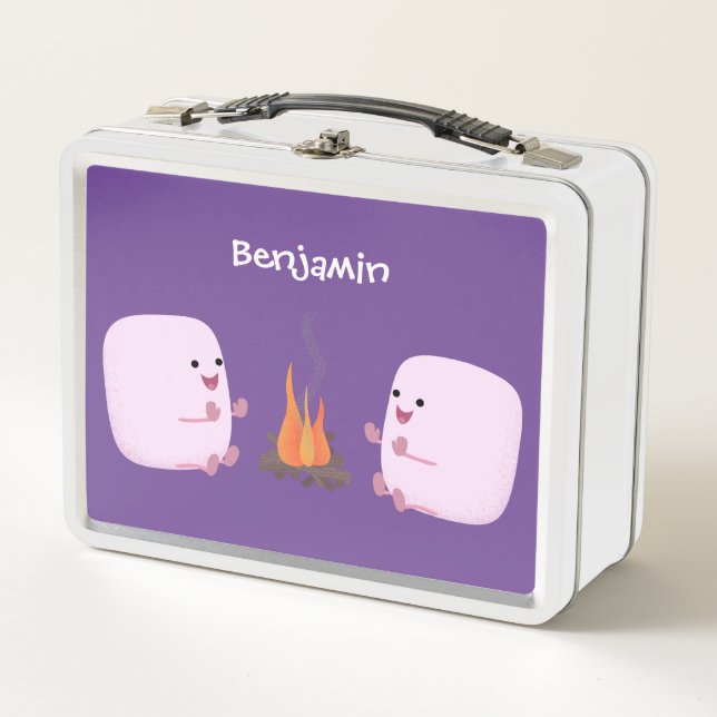 Niedliche rosa Marshmallows im Cartoon des Lagerfe Metall Brotdose (Vorderseite)