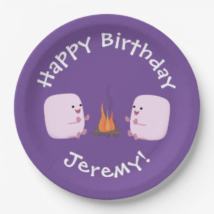 Niedliche rosa Marshmallows im Cartoon des Lagerfe Pappteller