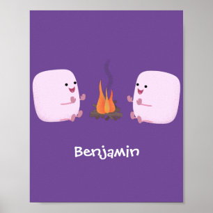 Niedliche rosa Marshmallows im Cartoon des Lagerfe Poster