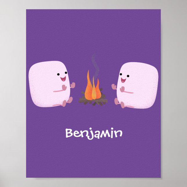 Niedliche rosa Marshmallows im Cartoon des Lagerfe Poster (Vorne)