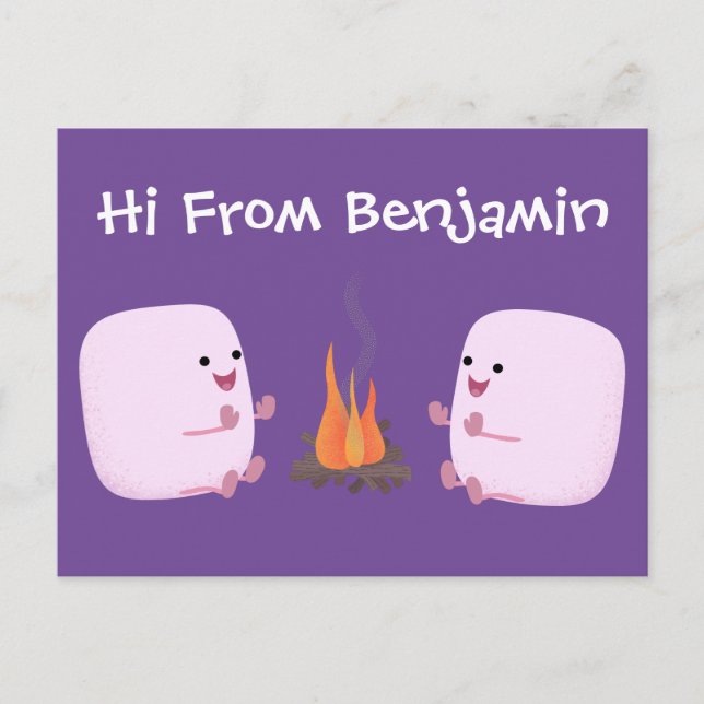 Niedliche rosa Marshmallows im Cartoon des Lagerfe Postkarte (Vorderseite)