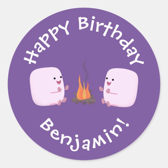 Niedliche rosa Marshmallows im Cartoon des Lagerfe Runder Aufkleber (Vorderseite)