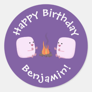 Niedliche rosa Marshmallows im Cartoon des Lagerfe Runder Aufkleber