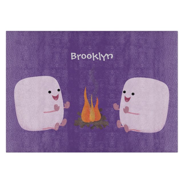 Niedliche rosa Marshmallows im Cartoon des Lagerfe Schneidebrett (Vorderseite)