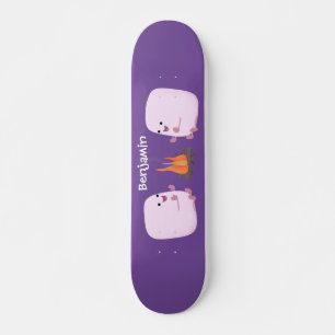 Niedliche rosa Marshmallows im Cartoon des Lagerfe Skateboard