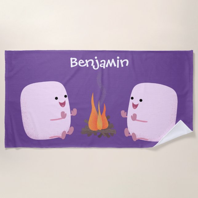 Niedliche rosa Marshmallows im Cartoon des Lagerfe Strandtuch (Vorderseite)