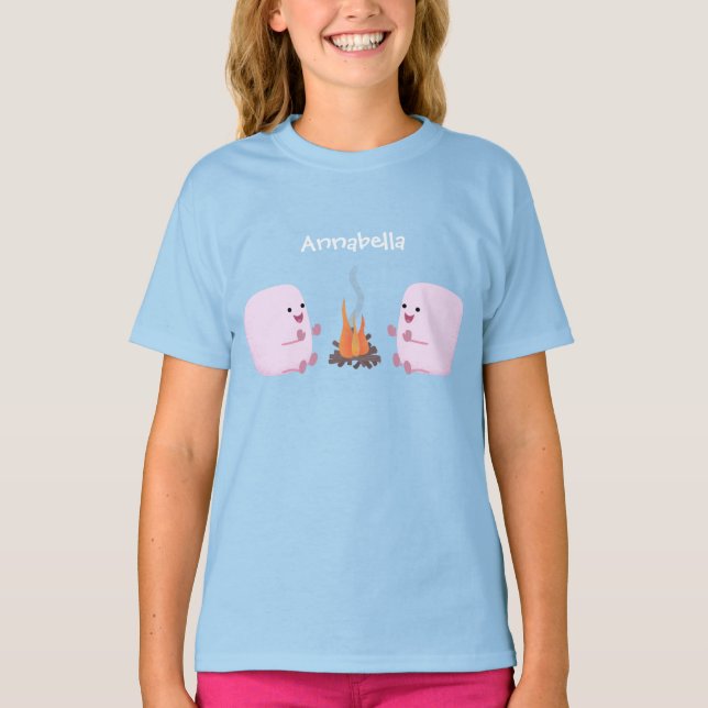 Niedliche rosa Marshmallows im Cartoon des Lagerfe T-Shirt (Vorderseite)