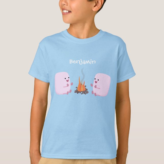 Niedliche rosa Marshmallows im Cartoon des Lagerfe T-Shirt (Vorderseite)