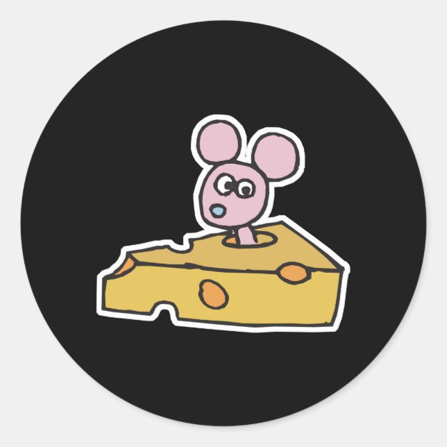 niedliche Rosa Maus in Schweizer Käse Runder Aufkleber (Vorderseite)