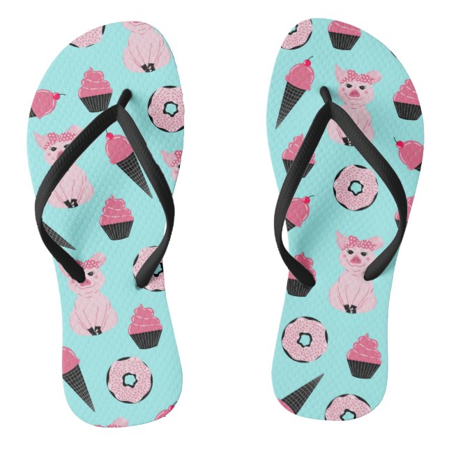 Niedliche Rosa Minze Piggy Donut Ice Creme Cone Mu Flip Flops (Fußbett)