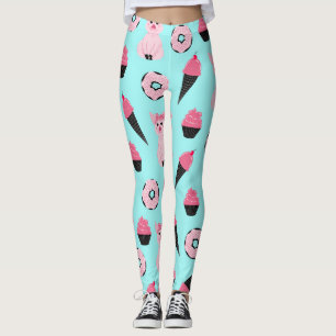 Niedliche Rosa Minze Piggy Donut Ice Creme Cone Mu Leggings